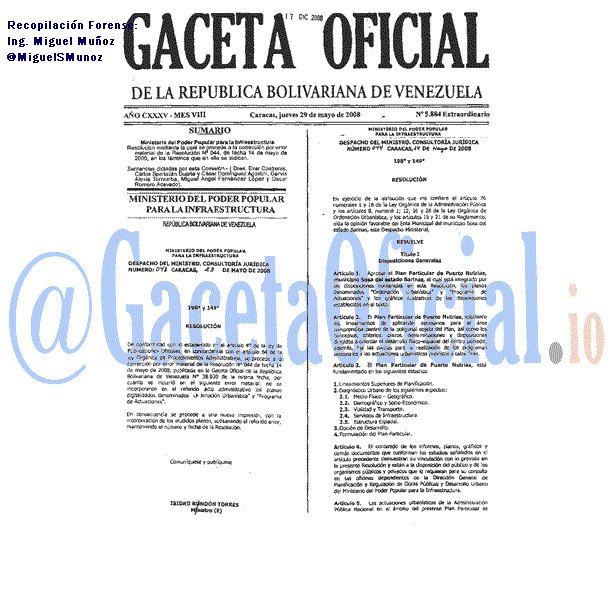 Gaceta Oficial 5884 del 29 Mayo 2008