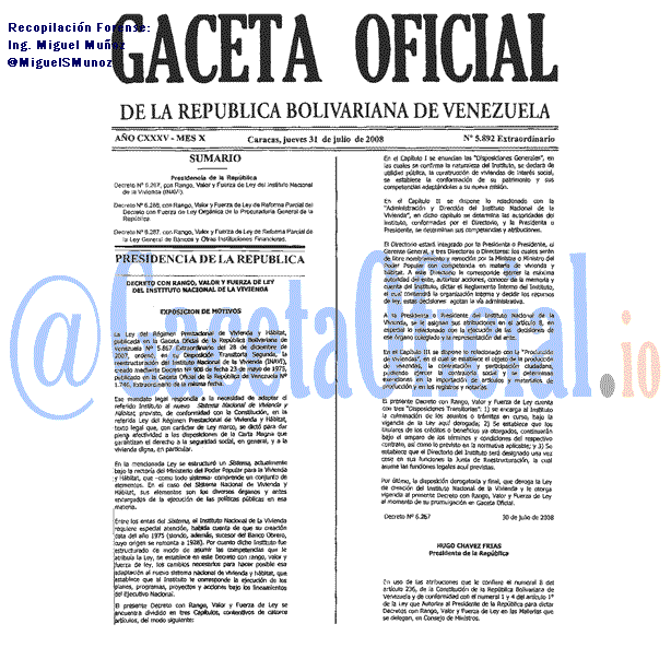 Gaceta Oficial 5892 del 31 Julio 2008