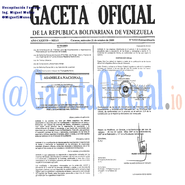 Gaceta Oficial 5933 del 21 Octubre 2009
