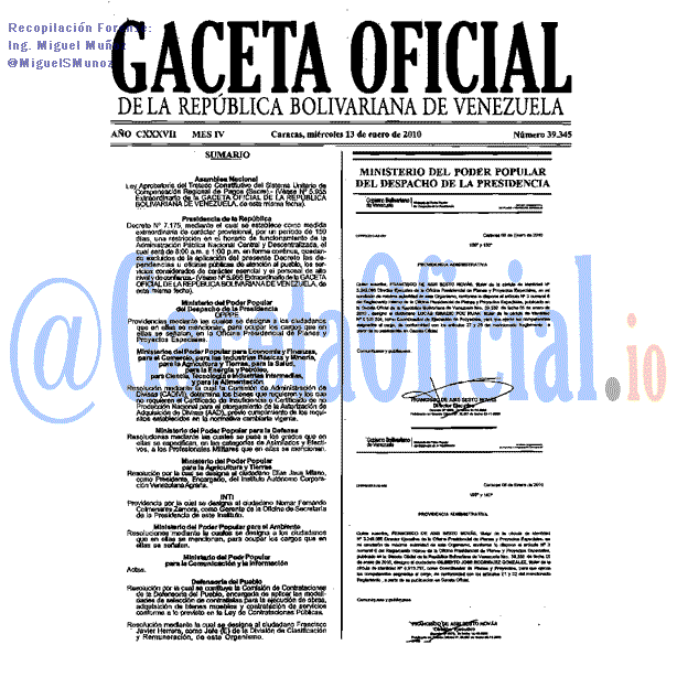 Gaceta Oficial 39345 del 13 Enero 2010