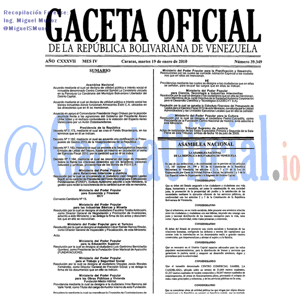 Gaceta Oficial 39349 del 19 Enero 2010