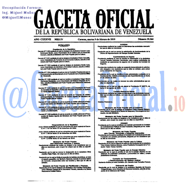 Gaceta Oficial 39364 del 9 Febrero 2010