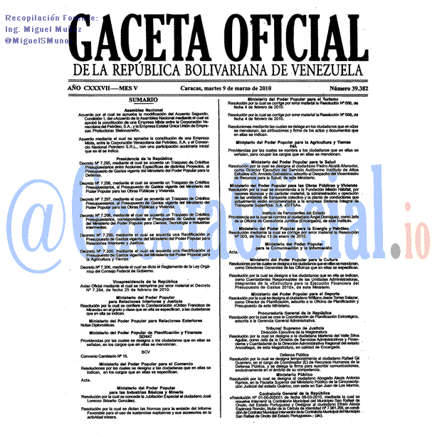 Gaceta Oficial 39382 del 9 Marzo 2010
