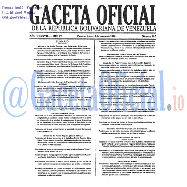 Gaceta Oficial 39386 del 15 Marzo 2010