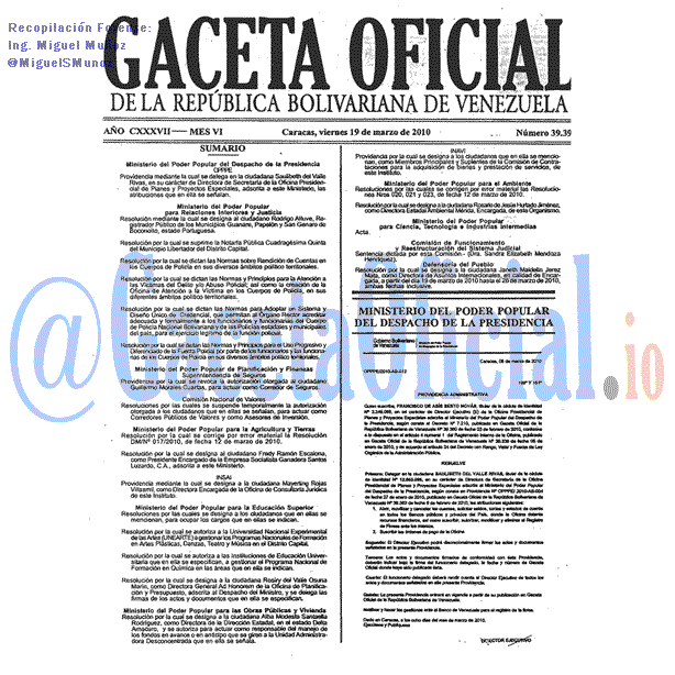 Gaceta Oficial 39390 del 19 Marzo 2010