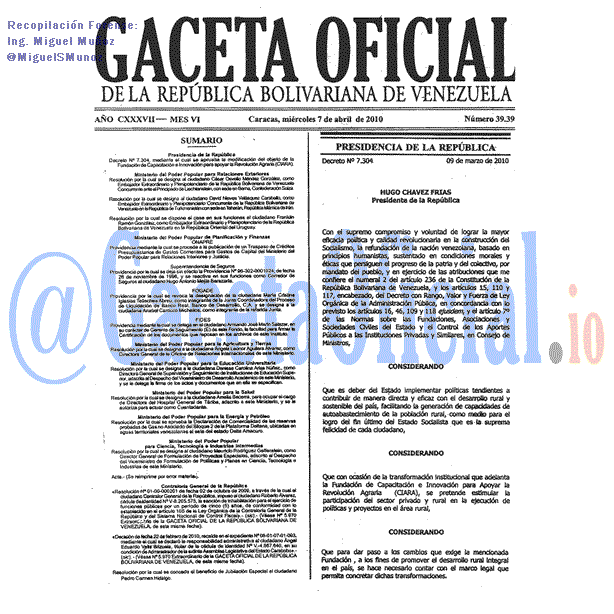 Gaceta Oficial 39398 del 7 Abril 2010