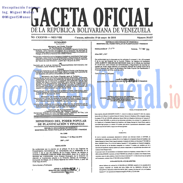 Gaceta Oficial 39427 del 19 Mayo 2010