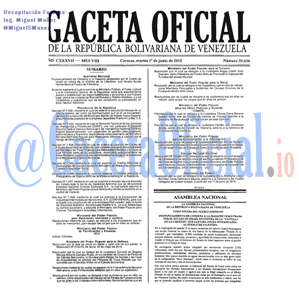Gaceta Oficial 39436 del 1 Junio 2010