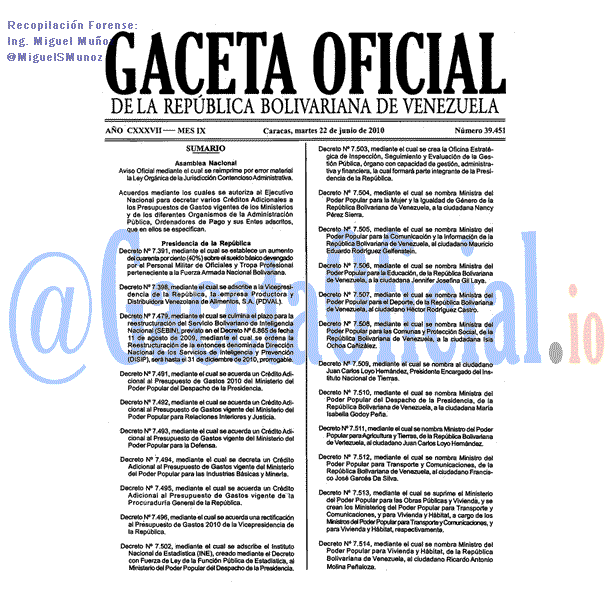 Gaceta Oficial 39451 del 22 Junio 2010