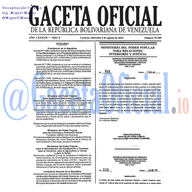 Gaceta Oficial 39480 del 4 Agosto 2010