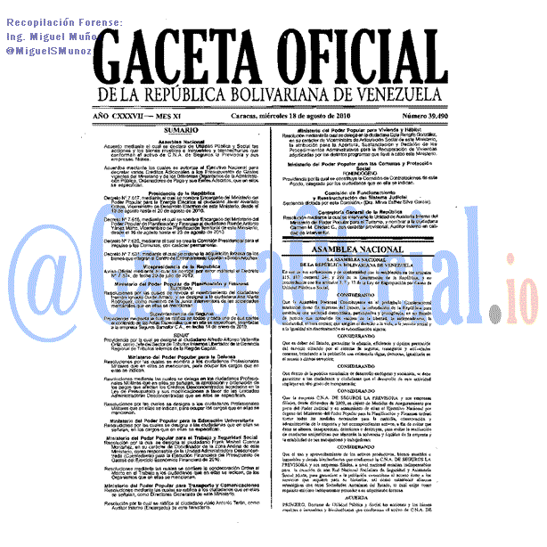 Gaceta Oficial 39490 del 18 Agosto 2010