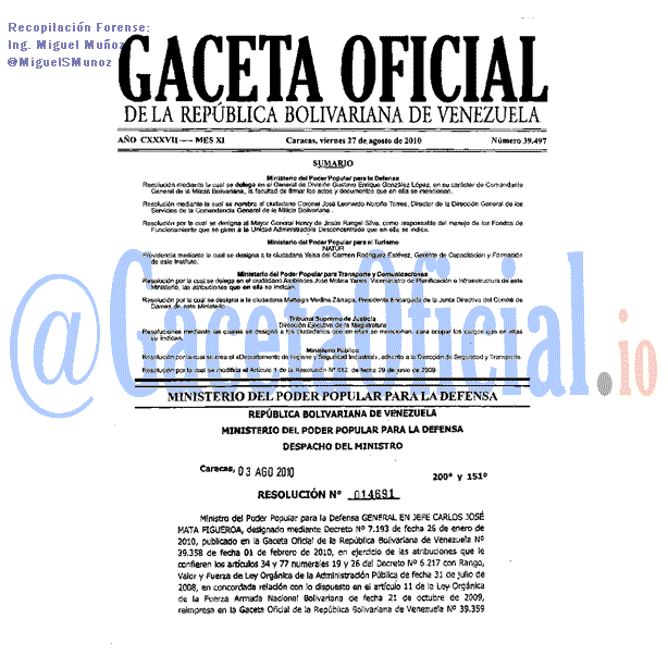 Gaceta Oficial 39497 del 27 Agosto 2010
