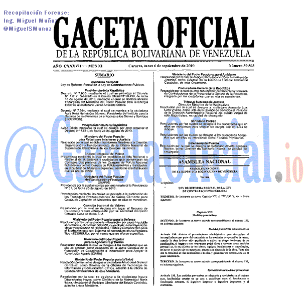 Gaceta Oficial 39503 del 6 Septiembre 2010