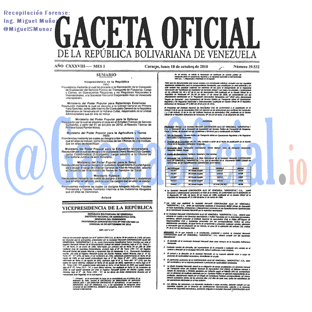 Gaceta Oficial 39532 del 18 Octubre 2010
