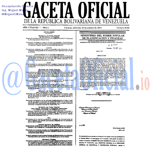 Gaceta Oficial 39534 del 20 Octubre 2010