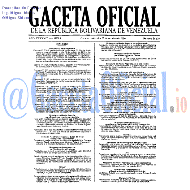 Gaceta Oficial 39539 del 27 Octubre 2010