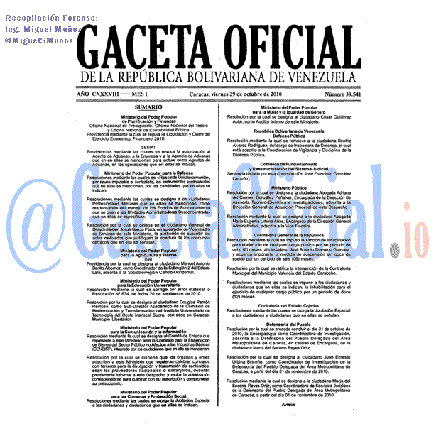 Gaceta Oficial 39541 del 29 Octubre 2010