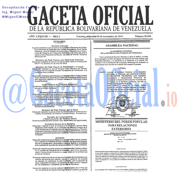 Gaceta Oficial 39549 del 10 Noviembre 2010