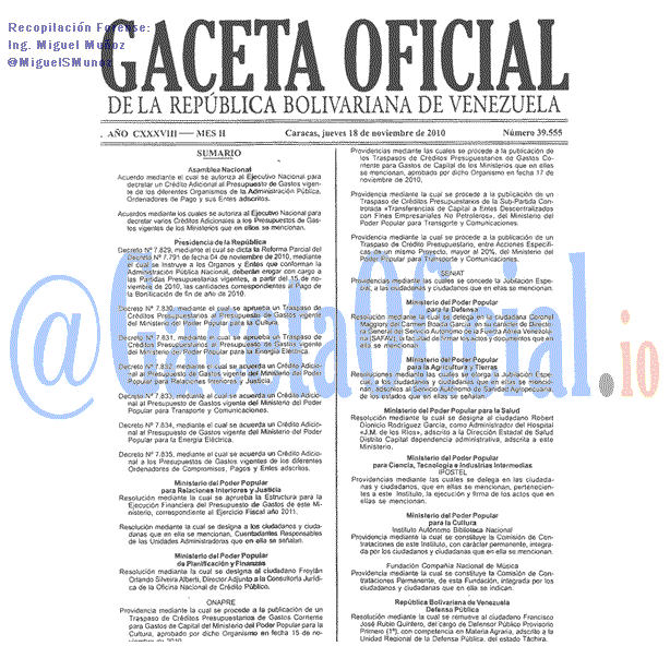 Gaceta Oficial 39555 del 18 Noviembre 2010