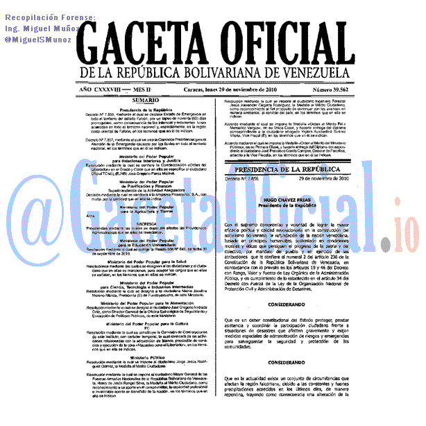Gaceta Oficial 39562 del 29 Noviembre 2010
