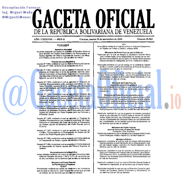 Gaceta Oficial 39563 del 30 Noviembre 2010