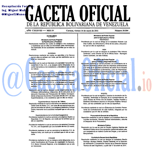 Gaceta Oficial 39594 del 14 Enero 2011