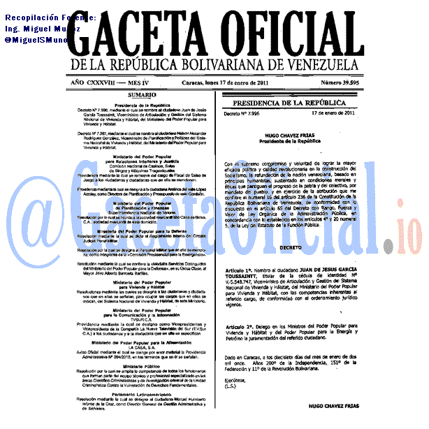 Gaceta Oficial 39595 del 17 Enero 2011