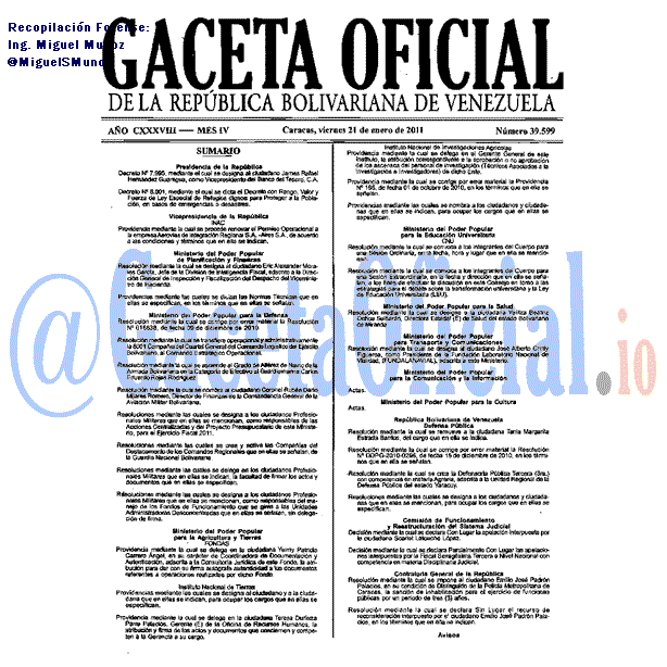 Gaceta Oficial 39599 del 21 Enero 2011