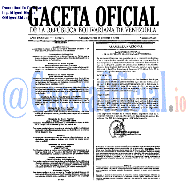 Gaceta Oficial 39604 del 28 Enero 2011