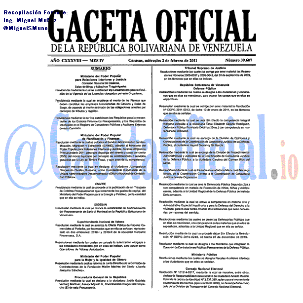 Gaceta Oficial 39607 del 2 Febrero 2011