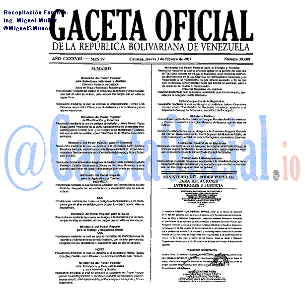 Gaceta Oficial 39608 del 3 Febrero 2011