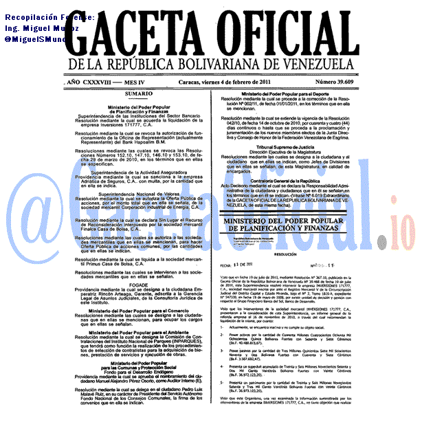 Gaceta Oficial 39609 del 4 Febrero 2011