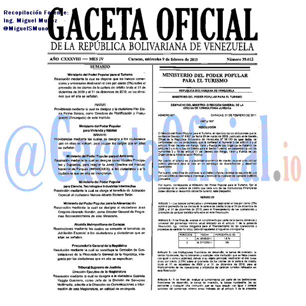 Gaceta Oficial 39612 del 9 Febrero 2011