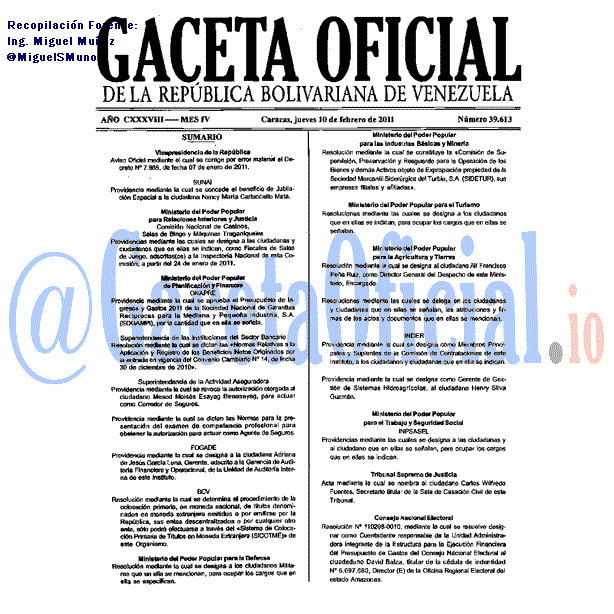 Gaceta Oficial 39613 del 10 Febrero 2011