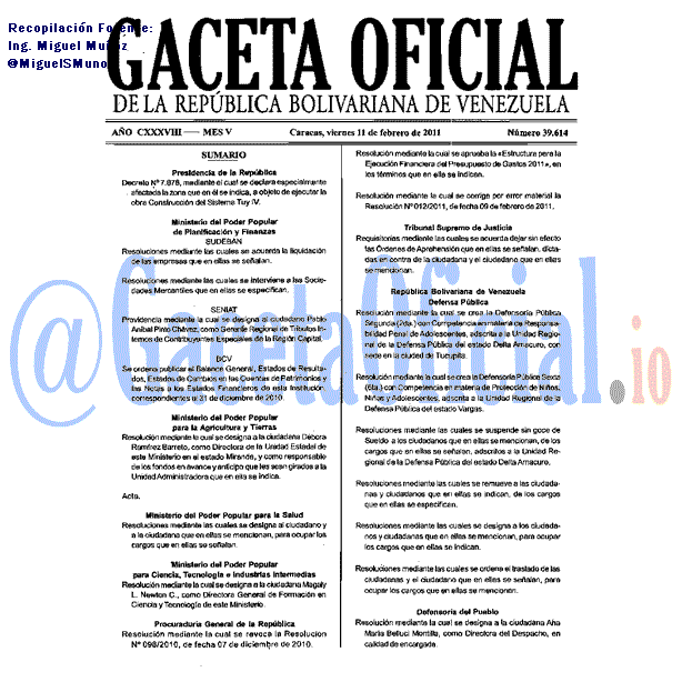 Gaceta Oficial 39614 del 11 Febrero 2011