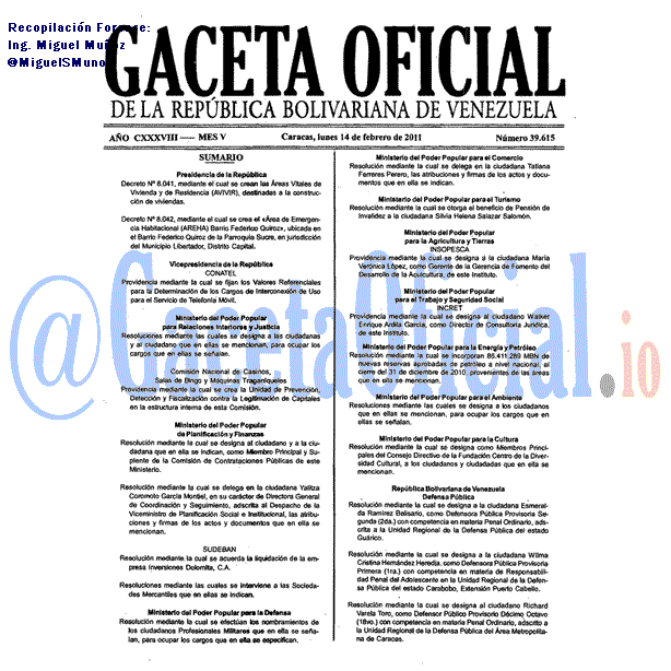 Gaceta Oficial 39615 del 14 Febrero 2011
