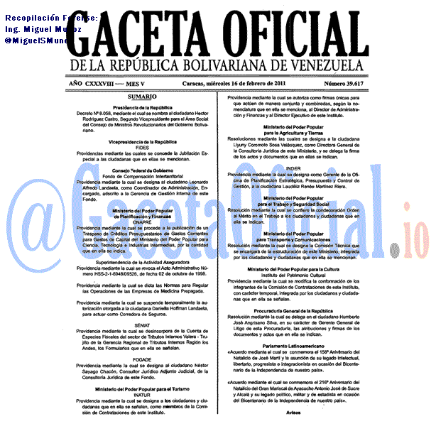Gaceta Oficial 39617 del 16 Febrero 2011