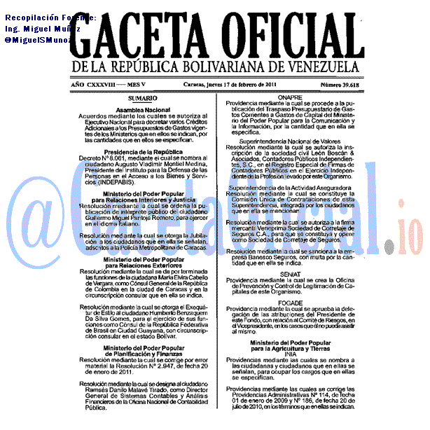 Gaceta Oficial 39618 del 17 Febrero 2011
