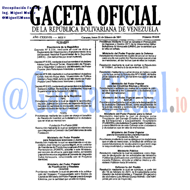 Gaceta Oficial 39620 del 21 Febrero 2011