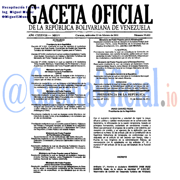 Gaceta Oficial 39622 del 23 Febrero 2011