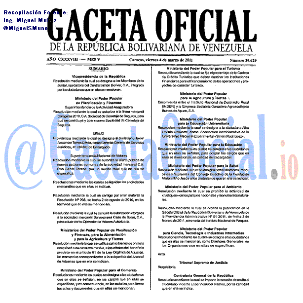 Gaceta Oficial 39629 del 4 Marzo 2011