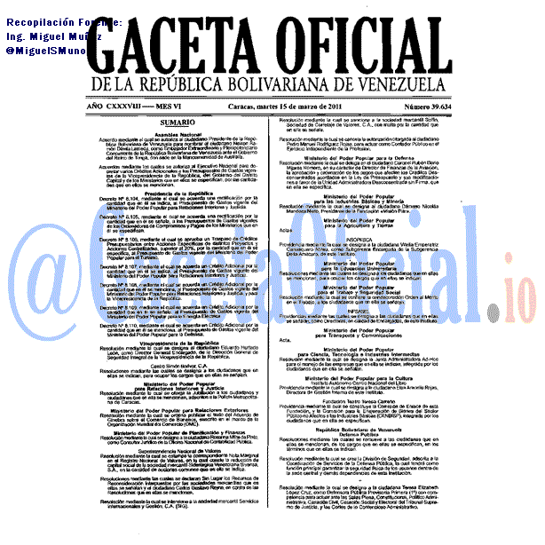 Gaceta Oficial 39634 del 15 Marzo 2011