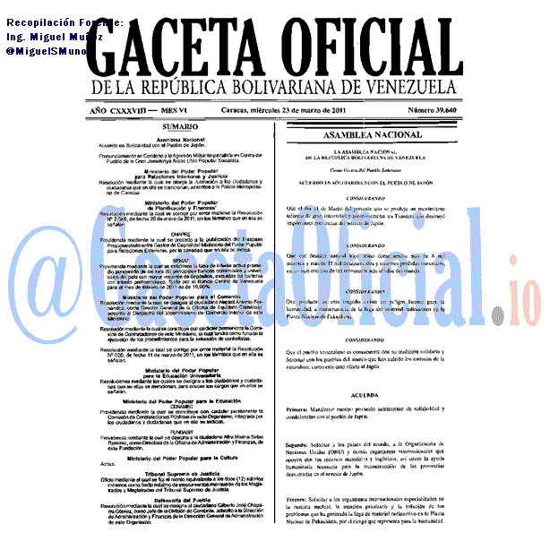 Gaceta Oficial 39640 del 23 Marzo 2011