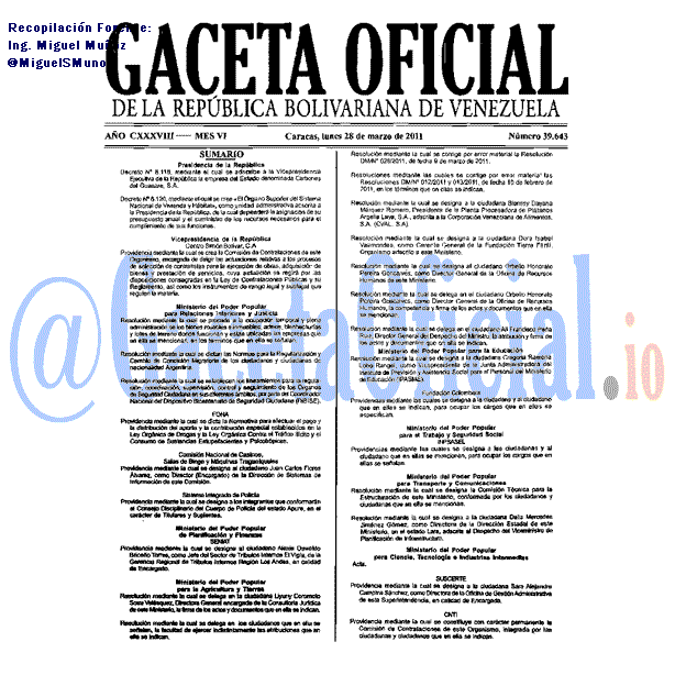 Gaceta Oficial 39643 del 28 Marzo 2011