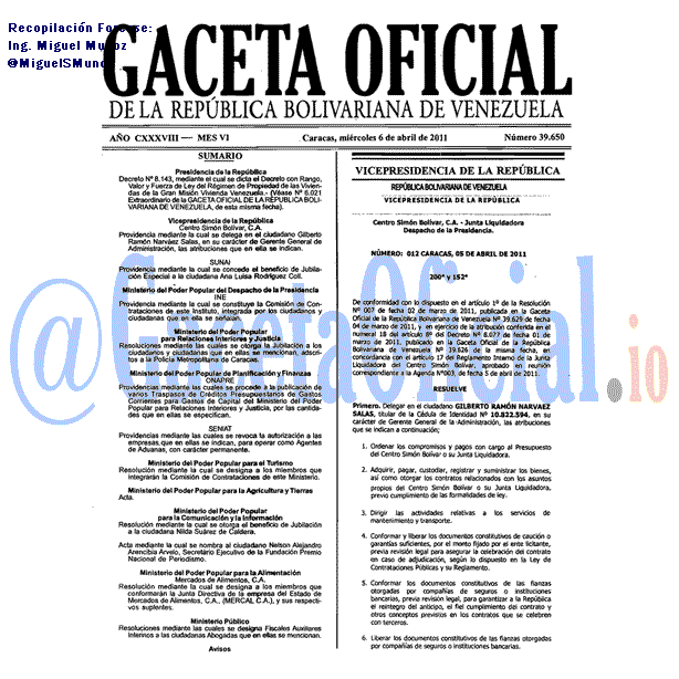 Gaceta Oficial 39650 del 6 Abril 2011