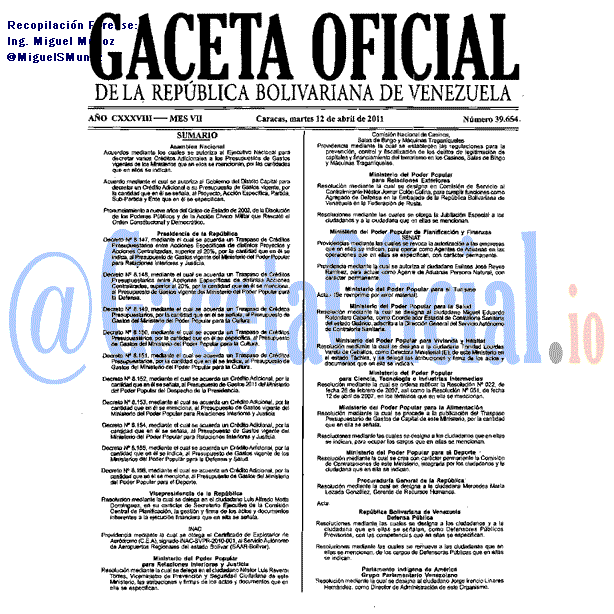 Gaceta Oficial 39654 del 12 Abril 2011