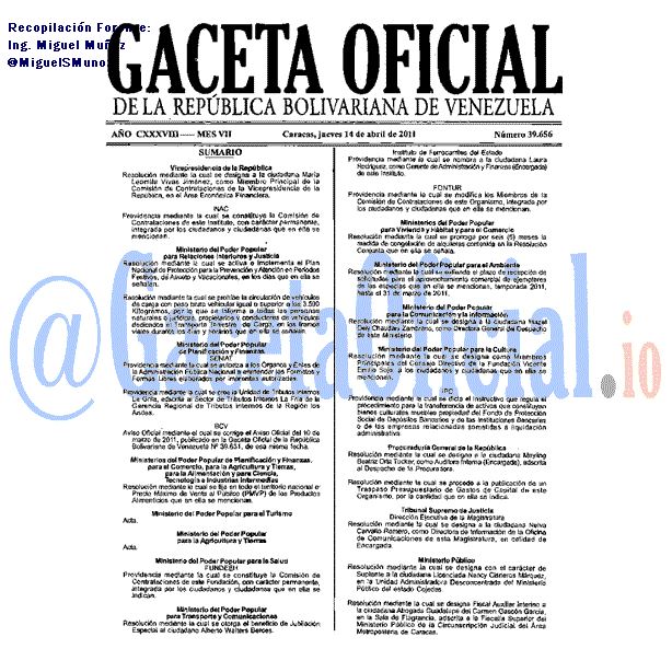 Gaceta Oficial 39656 del 14 Abril 2011