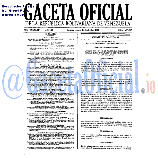 Gaceta Oficial 39663 del 29 Abril 2011