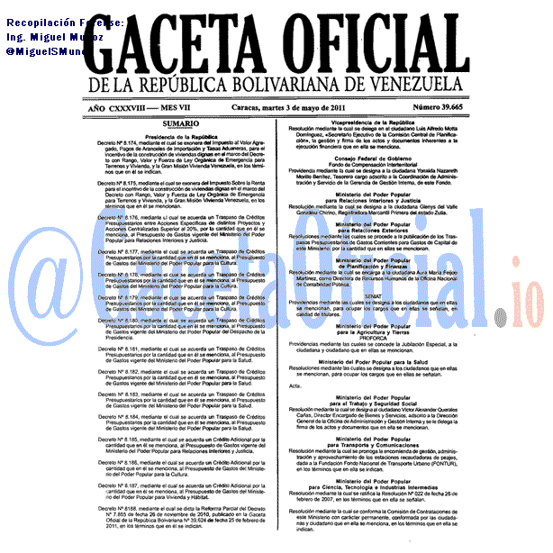 Gaceta Oficial 39665 del 3 Mayo 2011