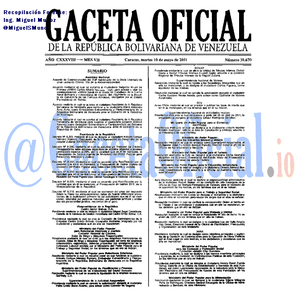 Gaceta Oficial 39670 del 10 Mayo 2011